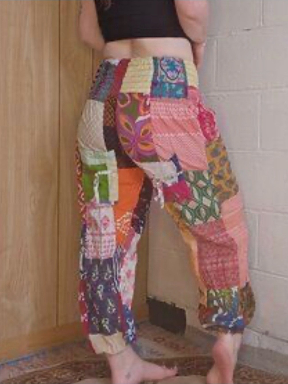 Jackpot high waist Multicolor Patchwork Boho Pants Sz S-M